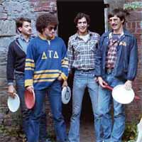 Brad in a familiar spot, the Root Cellar, about to tee off, 1981.