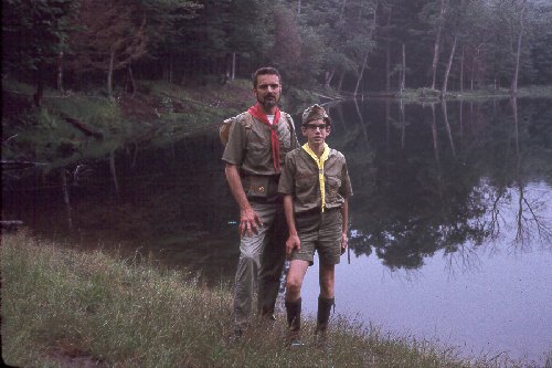 Me and my dad at Tom Quick's Pond, 1969