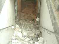 Debris clogged stairwell